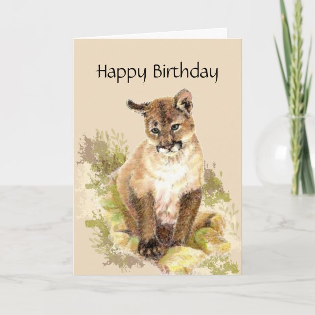 Tarjeta Cumpleaños Purr-Fect, Cougar, Puma, León de Montañ (Anverso)