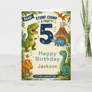 Tarjeta Cumpleaños quinto de dinosaurio colorido