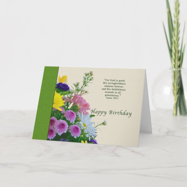 Tarjeta Cumpleaños, ramo floral, religioso (Anverso)
