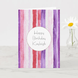 Tarjeta Cumpleaños Rayas Rosa Rosado Purpura Femenino