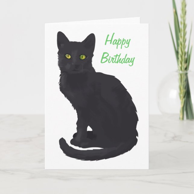Tarjeta Cumpleaños real del gato negro (Anverso)