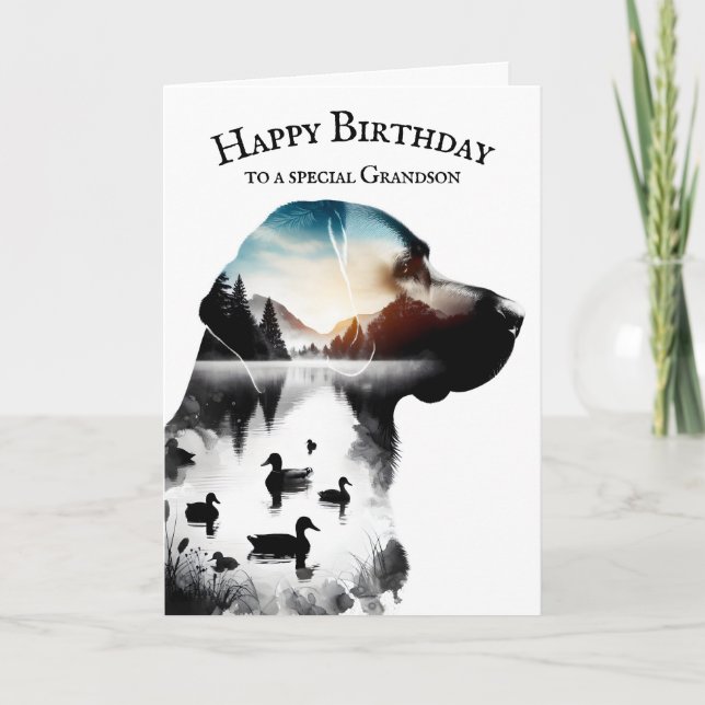 Tarjeta Cumpleaños Recuperador De Labrador Para Nieto (Anverso)