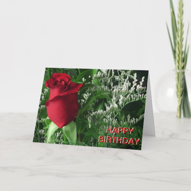 Tarjeta Cumpleaños Red Rose Bud (Anverso)