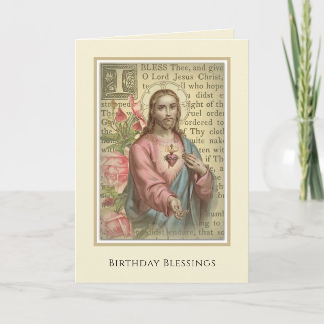 Tarjeta Cumpleaños religioso del Sagrado Corazón de Jesús  (Anverso)