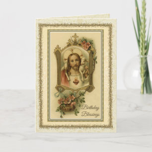Tarjeta Cumpleaños Religioso Jesús Católico Vintage