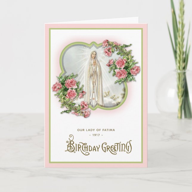 Tarjeta Cumpleaños Religioso Nuestra Señora de Fátima Virg (Anverso)
