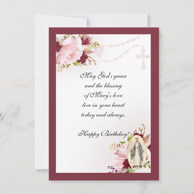 Tarjeta Cumpleaños religioso vintage Virgen María Santo Ro (Anverso)