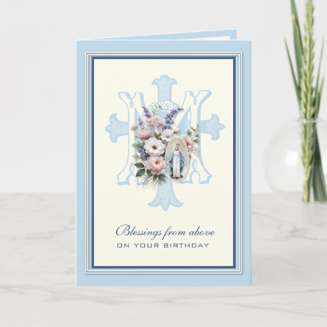 Tarjeta Cumpleaños Religioso Virgen María Floral (Anverso)