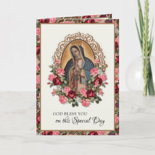 Tarjeta Cumpleaños Religioso Virgen María Guadalupe Rosas