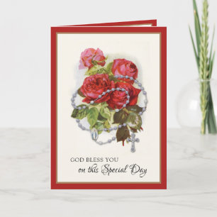 Tarjeta Cumpleaños religioso Virgen María Rosario Rosas