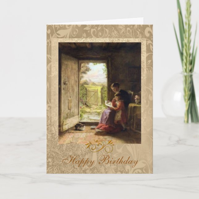 Tarjeta Cumpleaños resistente 1888 del chica y de la mujer (Anverso)