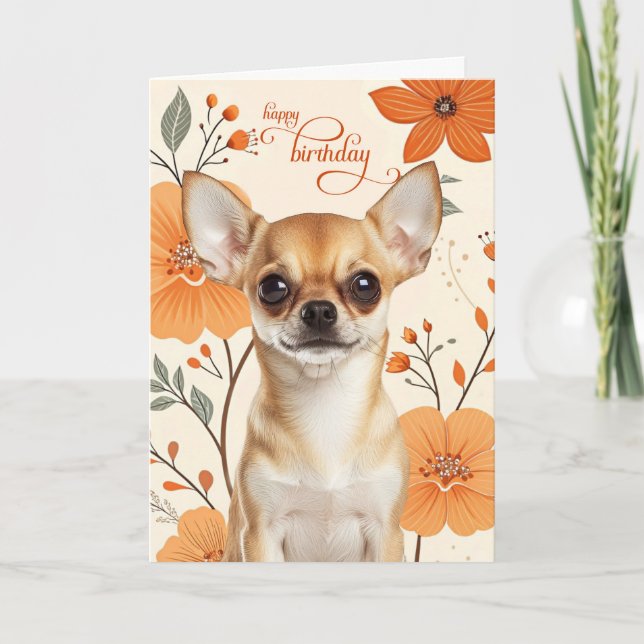 Tarjeta Cumpleaños Retro Audaz Perro Chihuahua de Pelo Cor (Anverso)
