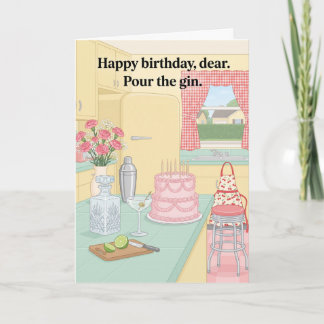 Tarjeta Cumpleaños Retro Cóctel de Gin Sarcástico de los 5