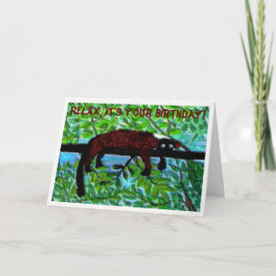 Tarjeta Cumpleaños rojo divertido del Lemur