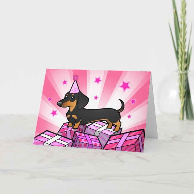 Tarjeta Cumpleaños rosa Dachshund (abrigo suave) (Anverso)