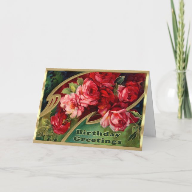Tarjeta Cumpleaños rosado bonito floral de los rosas del (Anverso)