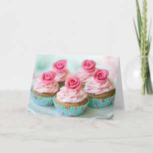 Tarjeta Cumpleaños rosado, casando las tortas de la taza
