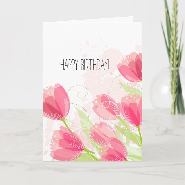 Tarjeta Cumpleaños rosado de los tulipanes (Anverso)