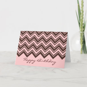 Tarjeta Cumpleaños rosado y marrón del modelo de zigzag