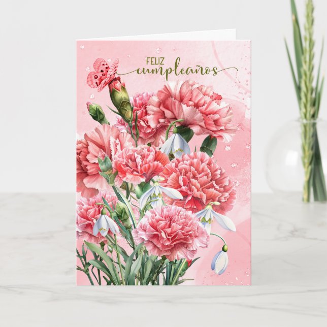 Tarjeta Cumpleanos rosados en español (Anverso)