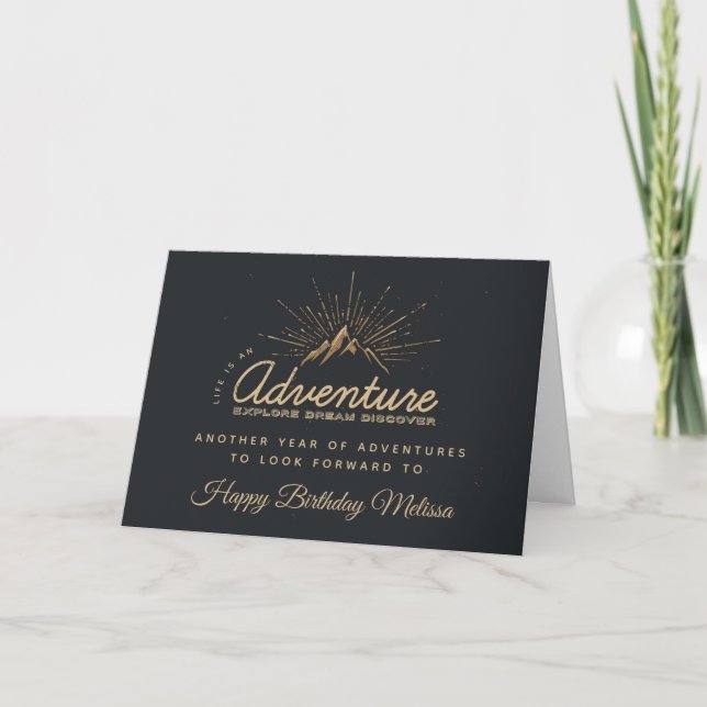 Tarjeta Cumpleaños rústico de la aventura de la montaña (Anverso)