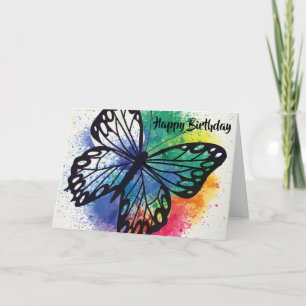 Tarjeta Cumpleaños salpicado pintura de la mariposa de la