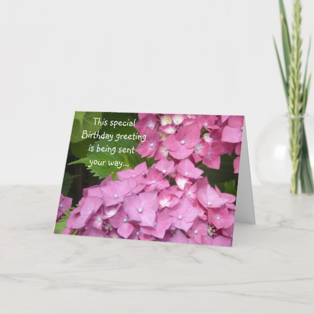 Tarjeta Cumpleaños Saludos Pink Hydrangeas (Anverso)