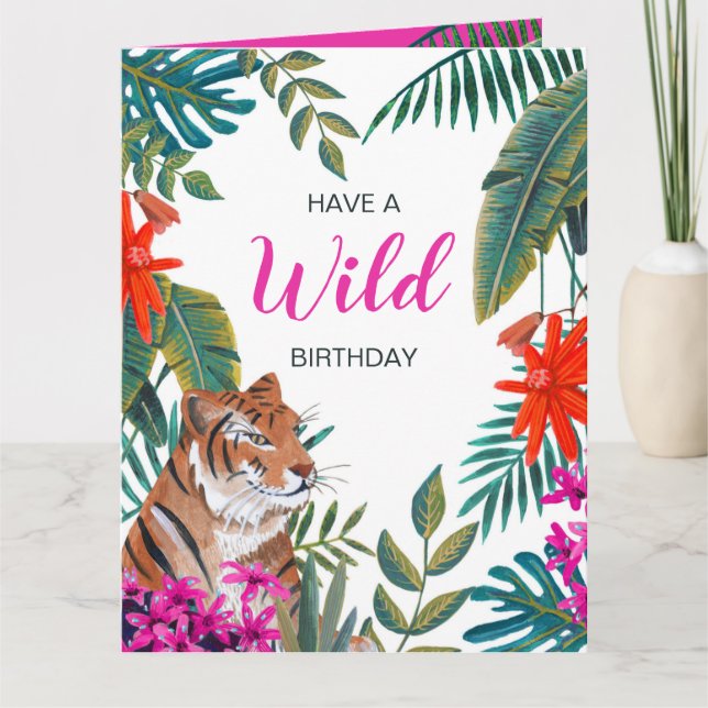 Tarjeta Cumpleaños salvaje del tigre en la jungla (Anverso)