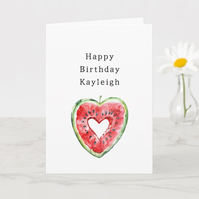 Tarjeta Cumpleaños Sandía Corazón Rojo Verde (Planta pequeña)