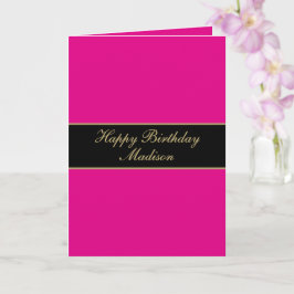 Tarjeta Cumpleaños Script Nombre Rosa Negro Dorado