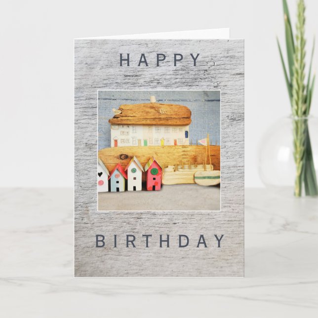 Tarjeta Cumpleaños, Seaside, Driftwood, Casas de papel, pl (Anverso)