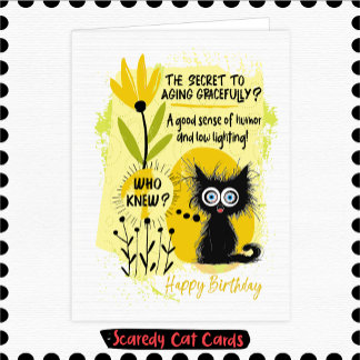 Tarjeta Cumpleaños 'Secreto para envejecer' de Gato miedos
