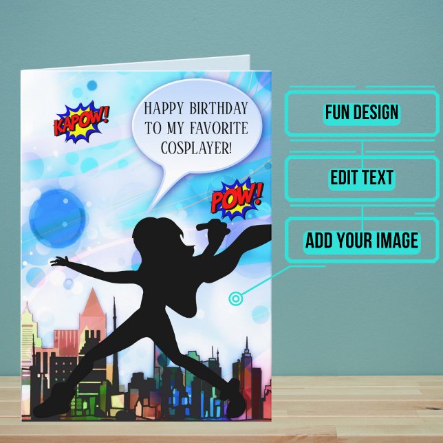 Tarjeta Cumpleaños Sentimental de Cosplayer (This card is specifically for the friend or family member in your life who has a love of cosplay.)