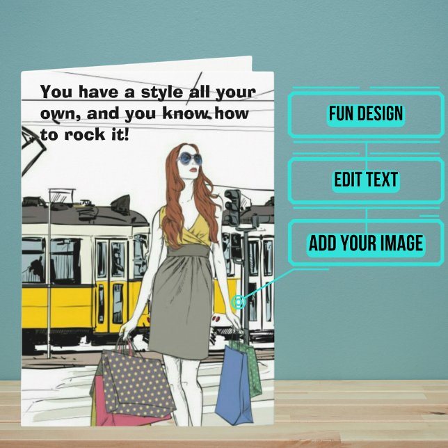 Tarjeta Cumpleaños sentimental de Guay Fashionista (This sentimental card is for that special woman in your life with a cool sense of style.)