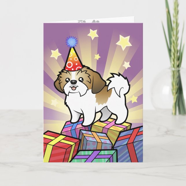 Tarjeta Cumpleaños Shih Tzu (corte de cachorros) (Anverso)