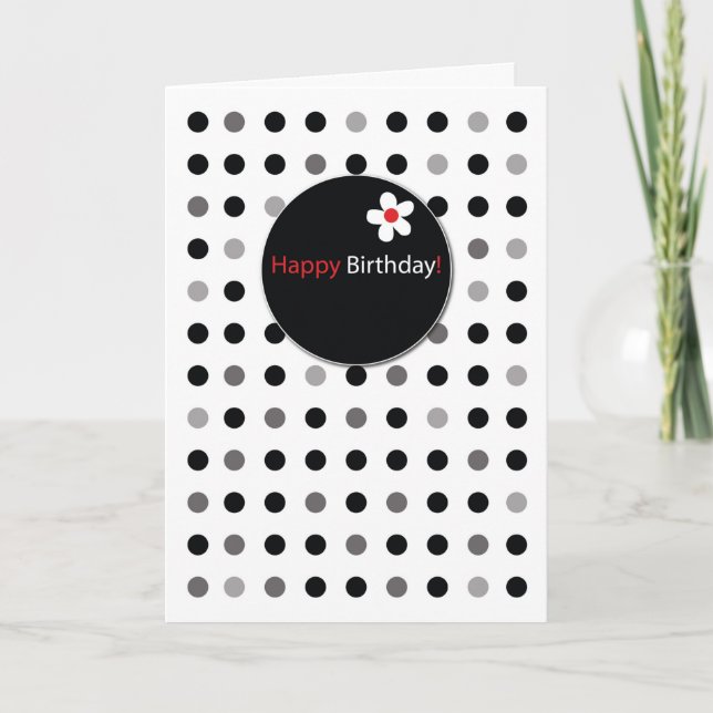 Tarjeta Cumpleaños simple gris negro y puntos rojos (Anverso)