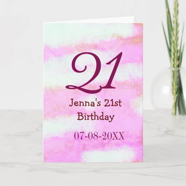 Tarjeta Cumpleaños simple nombre fecha verde pastel rosa 2 (Anverso)