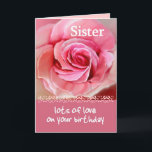 Tarjeta Cumpleaños SISTER con rosa rosa y encaje<br><div class="desc">Esta carta de cumpleaños con su rosa rosa y encaje rosa pastel es una manera dulce de desear a tu hermana un cumpleaños feliz.</div>