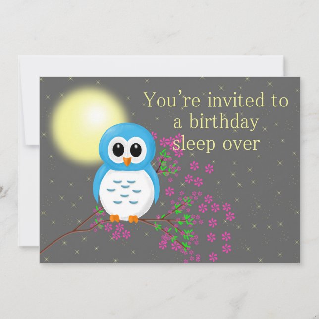 Tarjeta Cumpleaños Sleepover con Owl (Anverso)