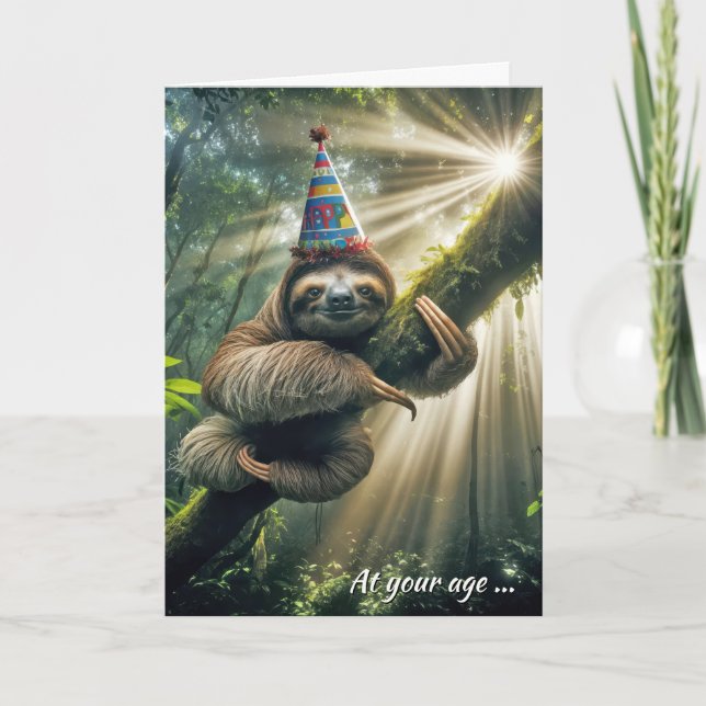 Tarjeta Cumpleaños Sloth con Gorra Fiesta (Anverso)