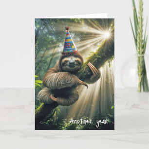 Tarjeta Cumpleaños Sloth con Gorra Fiesta