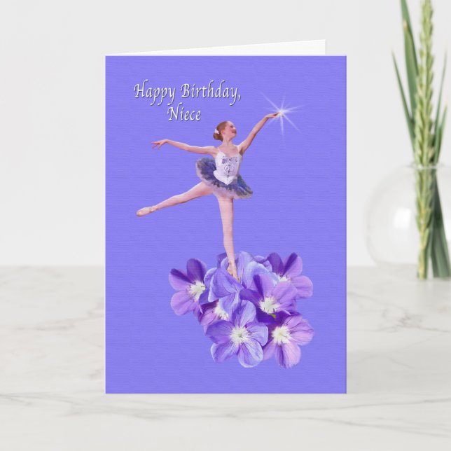 Tarjeta Cumpleaños, sobrina, Ballerina y Violetas (Anverso)