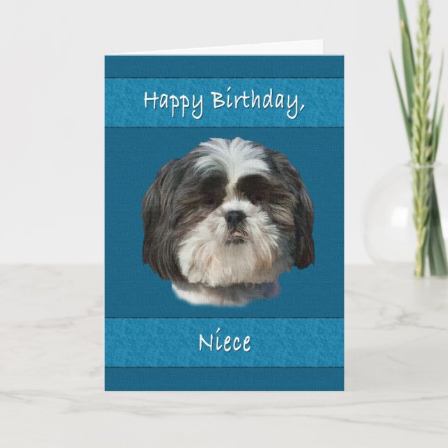 Tarjeta Cumpleaños, sobrina, Perro Shih Tzu (Anverso)