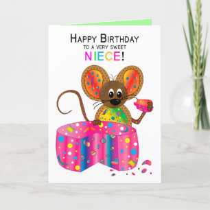 Tarjeta Cumpleaños, Sobrina, Ratón, Colección Caleidoscopi
