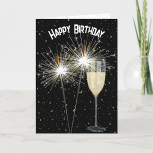 Tarjeta Cumpleaños Sparkler Con Vino