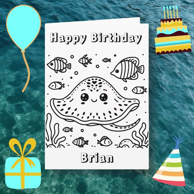Tarjeta Cumpleaños Stingray | Página de coloreado del niño (Subido por el creador)