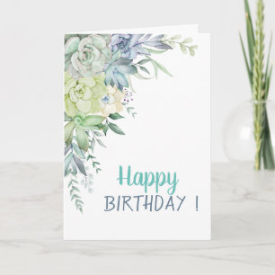 Tarjeta Cumpleaños Suculentas Cactus Desierto Acuarela Chi