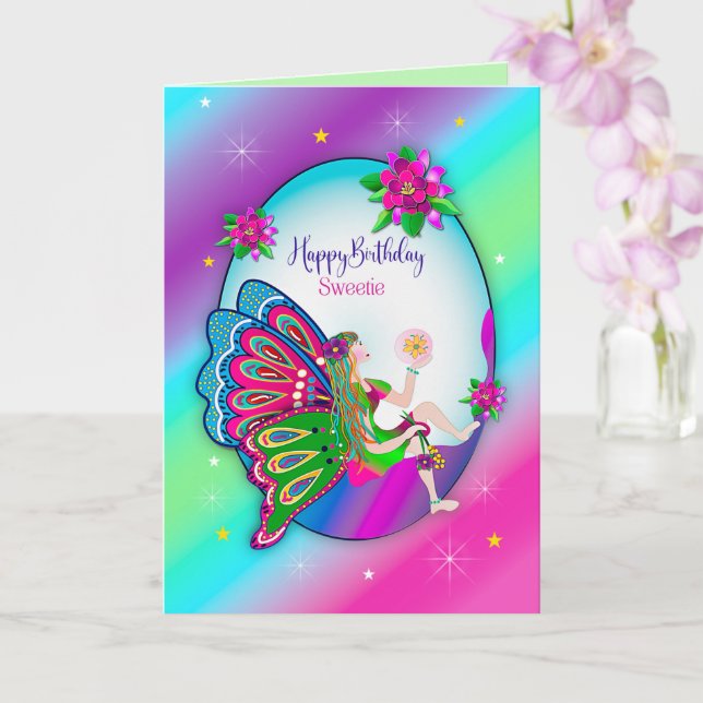 Tarjeta Cumpleaños Sweetie Magical Colorful Butterfly Fair (Orquídea)