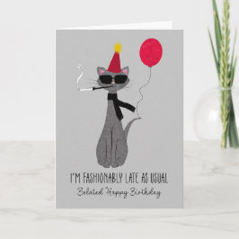 Tarjeta Cumpleaños Tarde Gato Fashionable