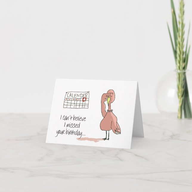 Tarjeta Cumpleaños tardío del pájaro rosado del flamenco (Anverso)